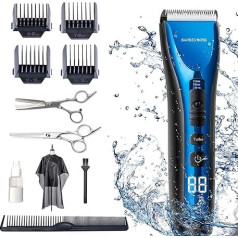 BarberBoss Professional Hair Trimmer, Waterproof Hair Trimmer, Cordless, Rechargeable, LED Display, Three Speed Settings, Electric Ceramic Blades, Hair Clipper, Beard Trimmer, Cordless