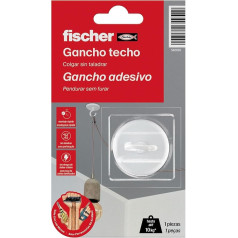 fischer, Plastic SCLM Wall and Ceiling Hook White No Drilling or Drilling Holds up to 10kg and Includes Contact Adhesive for Easy Application - 1 Pack
