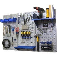 Wall Control 30-WRK-400 GBU Pegboard Organizer 4' Metal Standard Tool Storage Kit with Gray Tool Board and Blue Accessories