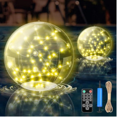 Charmofun Solar Pool Lighting Floating Pack of 2 Inflatable Solar Floating Pool Light Balls, Diameter 35 cm IP68 Waterproof Pond Lighting for Pool Garden Beach Decoration (Warm White)