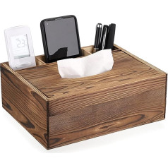 BSTKEY Wood Tissue Box Retro Paper Box Holder, Rectangular Paper Container with 3 Compartments Stationery Remote Control Box Organiser, Retro Wood