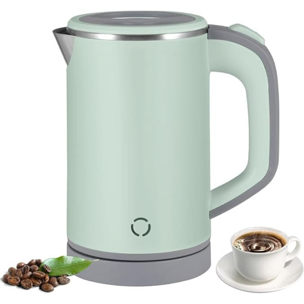 Travel Kettle Stainless Steel Small, 0.8 L, 5 Minutes Fast Boiling, Electric Kettle, 600 W Mini Camping Kettle, Black, Quiet, Stainless Steel Teapot for Tea, Coffee, Baby Milk (Green)