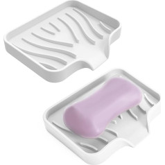 Auzass Silicone Soap Dish Portable Self Draining Easy Clean Dry Soap Container for Shower Bathroom Kitchen Countertop (White+White)
