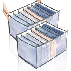 DailyVibe Wardrobe Organiser, 2 Pack Wardrobe Organizer for Jeans, T Shirts, Stackable Organizer Boxes, Space Saving with 7 Compartments, 36 x 25 x 20 cm