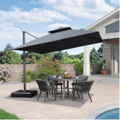 PURPLE LEAF Cantilever Parasol Square 300 x 300 cm Parasol Rotatable 360° Rotation Garden Umbrella with Crank Double Roof, Market Umbrella Waterproof Windproof Robust Aluminium Frame, Grey