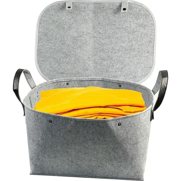 AEESRRU Felt Storage Box, Upgraded Felt Basket with Lid, Size 49 x 32 x 26 cm, Laundry Basket Storage Basket for Toys, Books, Magazines, Double Handle, Natural Material without Odour (Grey)