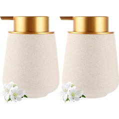 DAJAVE Soap Dispenser, Pack of 2, Washing-Up Liquid Dispenser, 350 ml, Refillable Ceramic Soap Dispenser, Large Pump Head for Easy Pressing, for Kitchen, Bathroom, Worktop (Beige, Liquid Soap