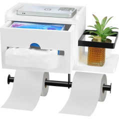 OT-NVWOZR Wooden Toilet Roll Holder with Shelf, Wall Mounted Toilet Paper Holder with Wet Wipes Box for Storage, Modern Tissue Holder Paper Dispenser for Bathroom Kitchen