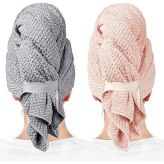 ROLSHOL 2 Packs Large Microfiber Hair Towels for Women, Super Absorbent and Quick Drying for Curly Hair, Long and Short Hair, Anti Frizz Hair Turbans for Wet Hair, 70 x 100 cm