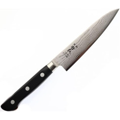 Japanese Chef's Knife Stainless Steel VG-10 Damascus Knife 37 Layers 60-HRC Double Cut Kitchen Knife with Deluxe Micarta Handle Black Knife Made in Japan by Tetsuhiro (Petty 12 cm)