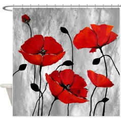 Violetpos Red Poppies Shower Curtain Bathroom Decorative 120 x 180 cm