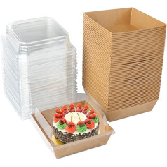 Surflyee Pack of 50 Cake Transport Boxes, Pastry Box, Cake Boxes, Cupcake Box, Takeaway Boxes for Cakes, Sandwiches, Use for Parties, Weddings, Pastry Shops (Brown)