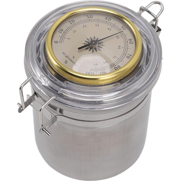 Focket Airtight Storage Container with Moisture Control, Stainless Steel Tobacco Storage Jar, Herb Container with Mechanical Hygrometer, Odour-Proof Container (96 mm x 129 mm)