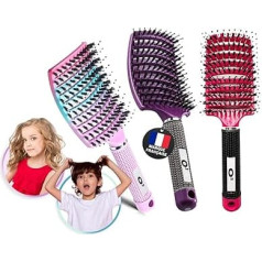 Detangling Hair Brush 3 Hair Brushes Rainbow Pink - Non Pulling] Boar Bristles 100% Natural - Gentle Detangling
