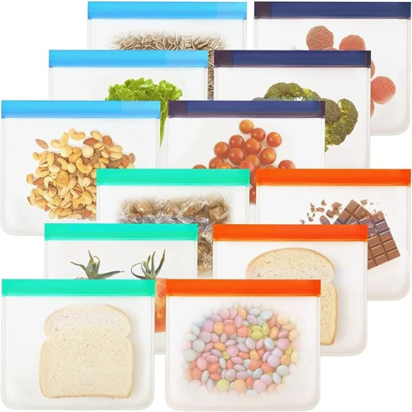 Reusable Food Storage Bags, Leak Proof Reusable Extra Thick Reusable Food Grade Silicone Food Bags for Snacks, Sandwich, Fruit, Meat