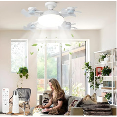 Ceiling Fan with Lighting Light and Remote Control, Small LED Ceiling Light with Fan, 4 Fan Heads, Quiet, Timing, 3-Speed, Dimmable Fan Lamp, Fan Ceiling Light with E27 Socket
