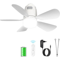 Gliztech Ceiling Fan Outdoor 50 cm, 20000 mAh Camping Fan Light with Battery, Mobile Fan Lamp for Outdoors, Hook and Remote Control, Gazebo, Patio, Tent, Parasol