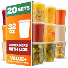 XpressPak Deli-Behälter mit Deckel – [20er-Pack] – (907.2 g) – Suppen- und Lebensmittel-Aufbewahrungsbehälter zum Mitnehmen – Aufbewahrungs- und Gefrierbehälter – mikrowellen-, gefrier- und