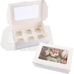 ZOFUN Cupcake Boxes with 6 Holes 6 Holes 24 x 16 x 7.5 cm Cupcake Boxes with 6 Holes White Cupcake Boxes with Window and Inserts Rectangle Cupcake Boxes to Take Away Pack of 50