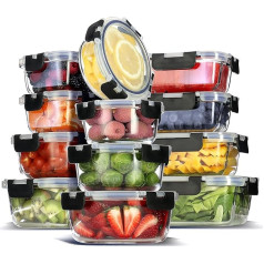 EATEX Glass Food Storage Containers with Lids, Airtight Glass Meal Prep Containers, Reusable Glass Food Containers with Leak-proof Snap Lock Lids, Oven