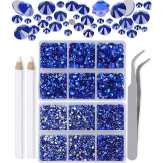 LPBeads 6000 Pieces Sapphire Non Hotfix Rhinestones 6 Sizes Round Crystal Glass Flat Back Rhinestones with Tweezers and Picking Pen for Nail Art Craft Bags DIY
