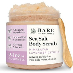 Bare Botanics Bergamot Mint Body Scrub 24 oz | Made in Madison, WI | All Natural Sea Salt Exfoliator w/Skin Loving Moisturisers | Vegan & Cruelty Free | Gift Ready Packaging w/ a Cute Wooden Spoon