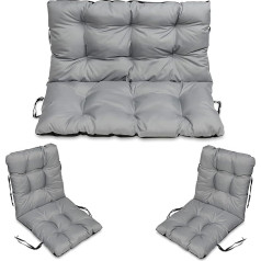 SuperKissen24. Seat Cushion, Bench Cushion - 180 x 50 cm and Backrest 180 x 60 cm with 2 x 48 x 96 cm Chair Cushion Set - Outdoor and Indoor - Grey