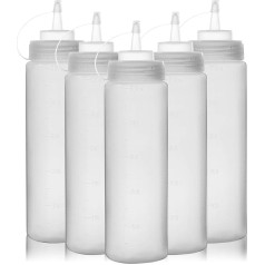 Happybase 16 oz Squeeze Bottle, Pack of 5 500 ml Plastic Squeeze Bottles with Caps, Condiment Sauce Bottle for Ketchup, Grill, Sauces, Syrups, Dressings