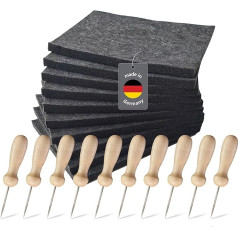 Familienmomente Economy Pack Prickle Accessories (10 Felts 20 x 14.5 x 1 cm and 10 Needles with Wooden Handle 8.5 cm) Pricking Set for Children from 3 Years