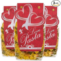 MIJOMA Pack of 3 Italian Heart Noodles - Durum Wheat Semolina Noodles in Love Complete Heart Shape - Perfect Love Pasta with Tomato & Spinach - Ideal Gift 3 x 250 g