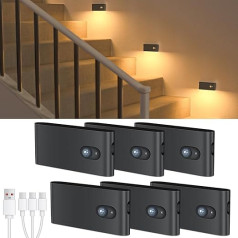 WILLED Black LED Night Light with Motion Sensor, Pack of 6, Battery Operated, Rechargeable (without Plug), for Stairs, Bedroom, Living Room, Hallway, Kitchen, Bathroom