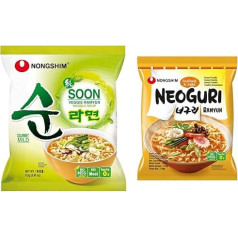Nong Shim Instant Noodles Soon Veggie Ramyun - Vegetable Ramen Soup Mild - Value Pack of 20 x 112 g & Neoguri Instant Noodles Seafood & Mild Ramyun - Seafood Ramen Soup Mild - 20 Value Pack of 120 g