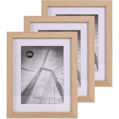 lincoolart Picture Frame 20 x 25 cm Natural Wood Photo Frame, MDF Frame with Acrylic Glass, for Pictures 15 x 20 cm with Mount or 20 x 25 cm without Mount, Set of 3