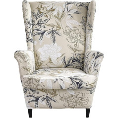 EBETA 2-Piece Wingback Chair Cover, Armchair Covers, Elastic Sofa Armrest Covers, Protective Cover for Reading Chair, Relaxing Chair with Seat Cover (Flowers)