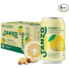 Sanzo Flavoured Sparkling Water - Yuzu Lemon Soda Ginger Seltzer - Low Calorie and Low Sugar Soda - Asian Drinks - Vegan Gluten Free Carbonated Water - Carbonated