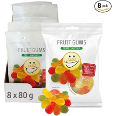 EASIS Fruit Gummies Without Added Sugar, Low-Calorie Wine Gum with Natural Based Sweetener, Gummy Bears Sweets with Various Fruit Flavours for Children and Adults, 8 x 80 g