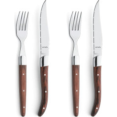 Amefa Royal Steak Steak Knife Set 4-Piece Wooden Handle Knife with Micro-Serrated Blade Knife for Steak, Meat and Pizza Steak Cutlery Set in Case