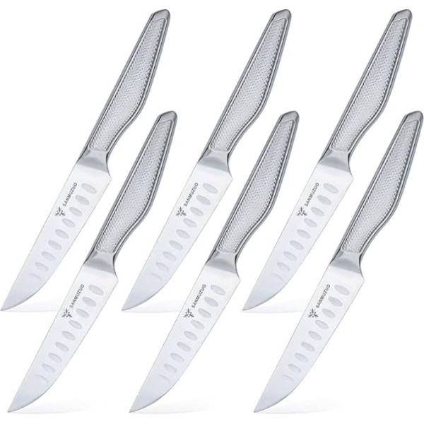 SANMUZUO Zhen Series Steak Knife Set of 6, High Carbon German Steel 13 cm Steak Knives (Silver)
