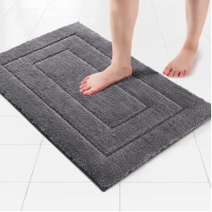 VSUSN Non-Slip Bath Mat, Soft Bath Mat, Absorbent Bathroom Rug, Fluffy, Comfortable Bath Mat, Machine Washable (Dark Grey, 50 x 80 cm)