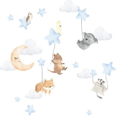 Little Deco DL828-4 Wall Sticker Animals and Stars for Baby Nursery