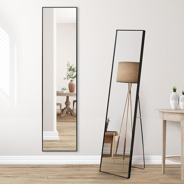 Americanflat 36 x 150 cm Full Body Mirror Black with Stand - High Mirror Large - Standing Mirror Full Body Mirror 1.5 Metres for the Bedroom and Living Room