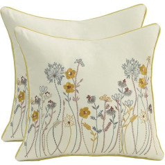 Tosleo Pack of 2 Cushion Covers Embroidery 45 x 45 cm Spring Summer Yellow Flowers Decorative Throw Cushion Covers for Garden Lounge Sofa Decorative Cushion Living Room Bedroom