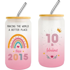 Geschenk zum 10. Geburtstag für Mädchen 2025, Becher mit Deckel und Strohhalmen, modische Geschenke für sie, aufmerksames Geschenk für 10-jährige Tochter, Nichte, Schwester