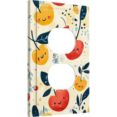 Süße Kirschfrucht-Lichtschalter-Abdeckplatten/Steckdosenabdeckungen, gelbe und rote Wandakzente für Sommerdekoration, Cartoon-Stil, thermoplastische Standardgröße, Einzel-Duplex-Steckdose