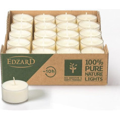 EDZARD Pack of 40 Tea Lights, White, Rapeseed Wax, Transparent Plastic Case, Burning Time Approx. 7 Hours