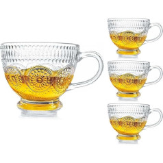 Large Glass Coffee Cup, Cappuccino Cups, 400 ml Coffee Cup, Latte Glasses, Milk Cup, Juice Cup, Tea Cup with Handle, Porcelain Cappuccino Cup Coffee Milk Tea Cup (4, Transparent)