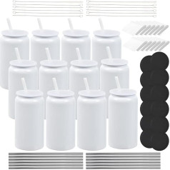 JYLJINGYULI 12 Pack 16oz Sublimation Jars Blanks Glass Cups with Cup Lid and Straw Stainless Steel Double Wall Insulated Blank for Crafts