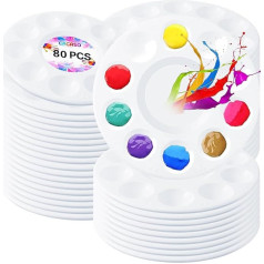 Vabrloy Pack of 24 Mixing Palette, 15.8 cm Round Painting Palette, Acrylic Paints with 11 Mixing Areas, Reusable Mixing Palette, Children, Palette for Acrylic Paints, Art, Painting (White)