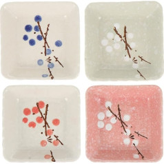 BESTonZON Set of 4 Sauce Bowls Ceramic Bowls Sushi Dip Sauce Bowls Rectangular Dipping Bowls Serving Bowls for Appetizer Snack Sushi Soy Sauce Flowers Pattern