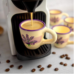 City to Cottage® - Espresso Cup Set | Lavender Motif | Handmade | Ceramic Crockery Espresso Cups Set of 4 | Mocha Cups Set